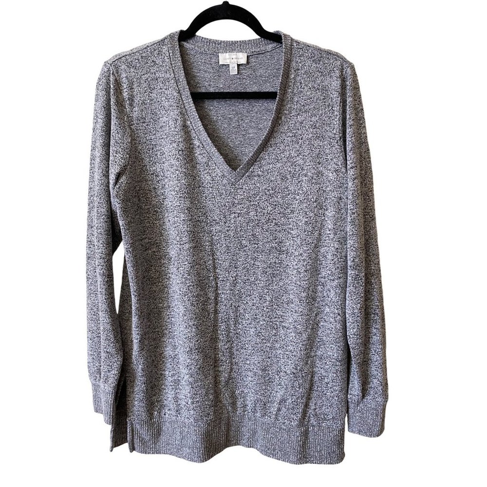 Lucky Brand Womens V-Neck Long Sleeve Pullover Sweater Gray Size Small